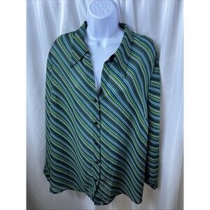 Vintage 1990 Venezia Jeans Women’s Plus Diagonal Green Blouse Size 18/20 Carrer